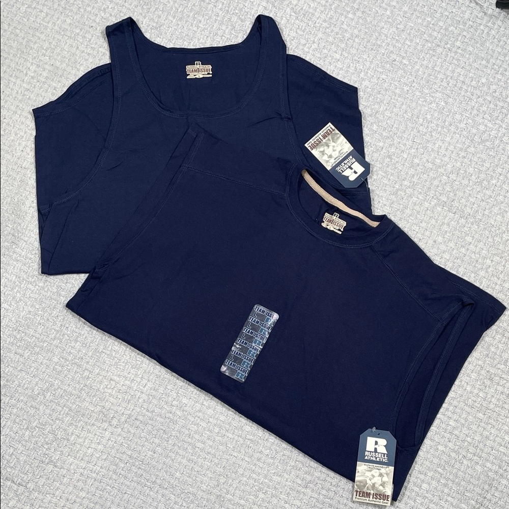 NWTs Bundle of 2 Russell Athletic Tank Muscle Tees T-Shirts Navy Blue Size Large